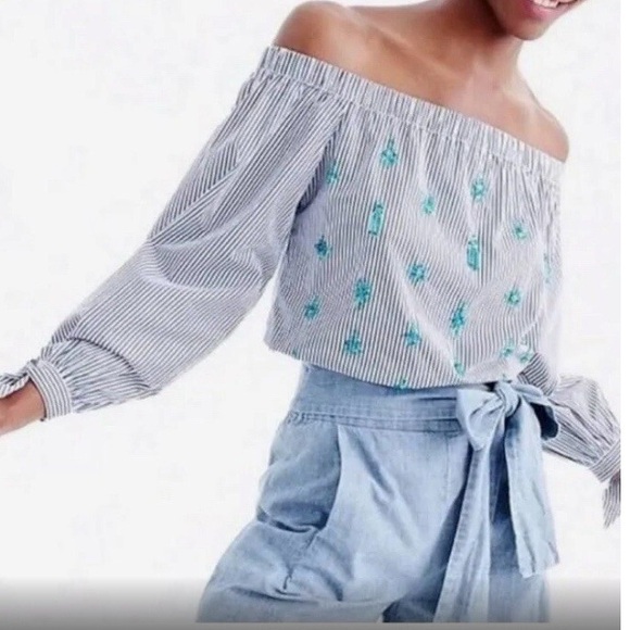J. Crew Tops - J. CREW Embellished off-the-Shoulder Striped Top Sz0